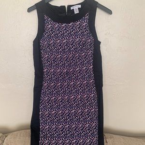 Liz Claiborne Sheath Dress Black Blue Pink Dot Print Size 12 Sleeveless